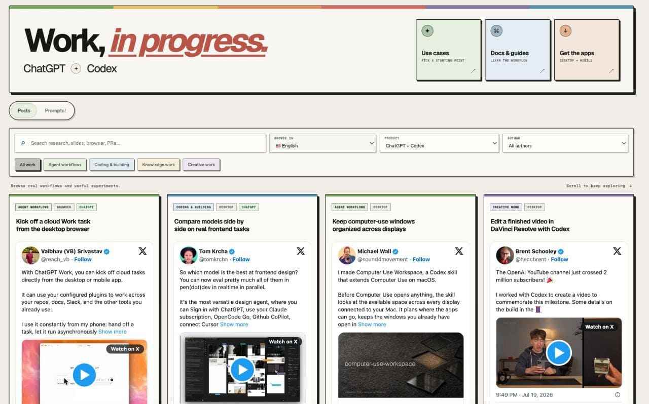OpenAI quietly launched a showcase for the best Codex and ChatGPT use cases