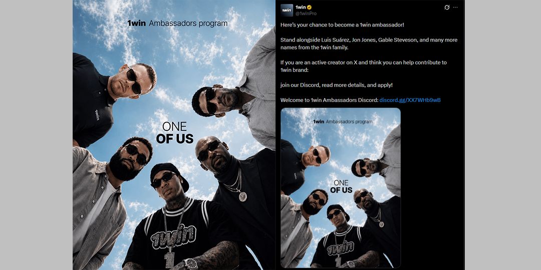 1win launches ambassador recruitment among X content creators